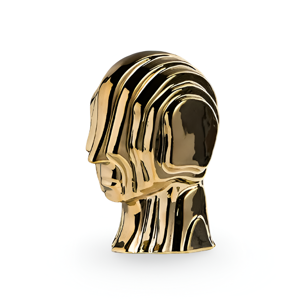 Ceramic head figure – Geometric design – Gold fringe accent – Unique home decor piece – 5.5 x 6.7 in or 7.5 x 9.8 in 12