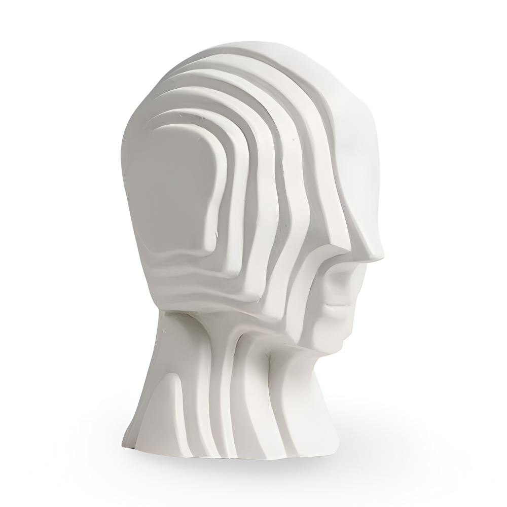 Ceramic head figure – Geometric design – Gold fringe accent – Unique home decor piece – 5.5 x 6.7 in or 7.5 x 9.8 in 13
