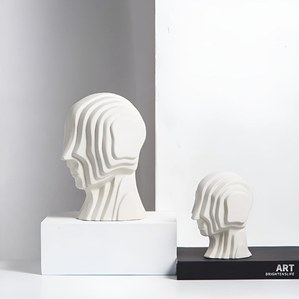 Ceramic head figure – Geometric design – Gold fringe accent – Unique home decor piece – 5.5 x 6.7 in or 7.5 x 9.8 in 5