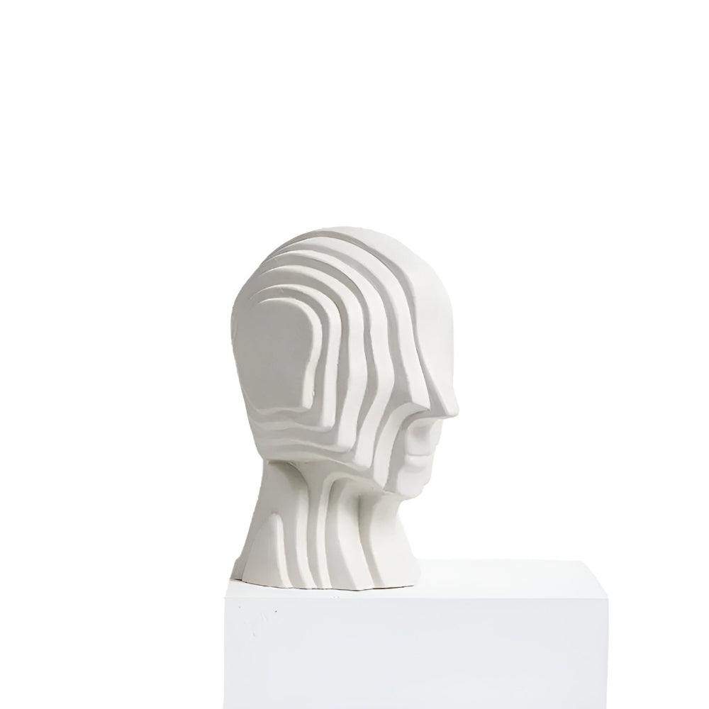 Ceramic head figure – Geometric design – Gold fringe accent – Unique home decor piece – 5.5 x 6.7 in or 7.5 x 9.8 in 8