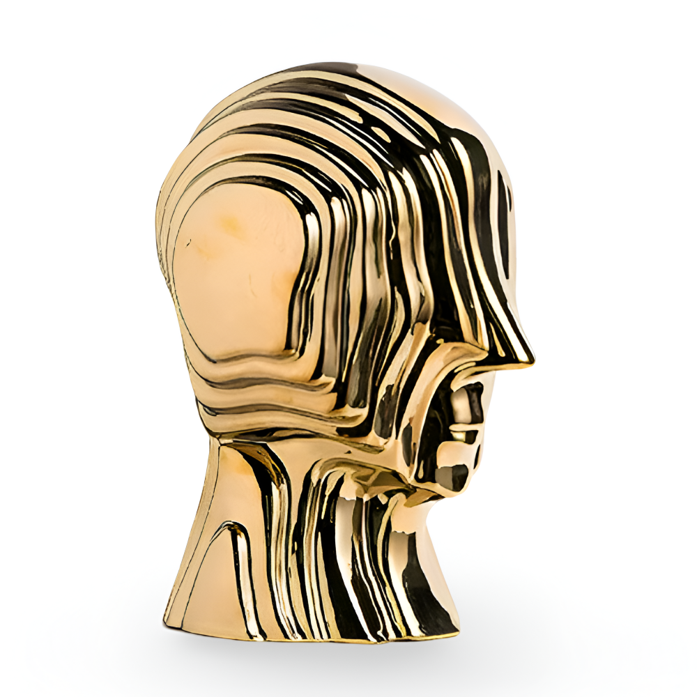 Ceramic head figure – Geometric design – Gold fringe accent – Unique home decor piece – 5.5 x 6.7 in or 7.5 x 9.8 in 9