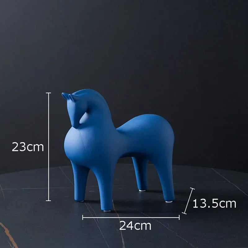 Ceramic horse figurines – Modern minimalist design – Vibrant home decor accent – Artistic display for living room or office 0