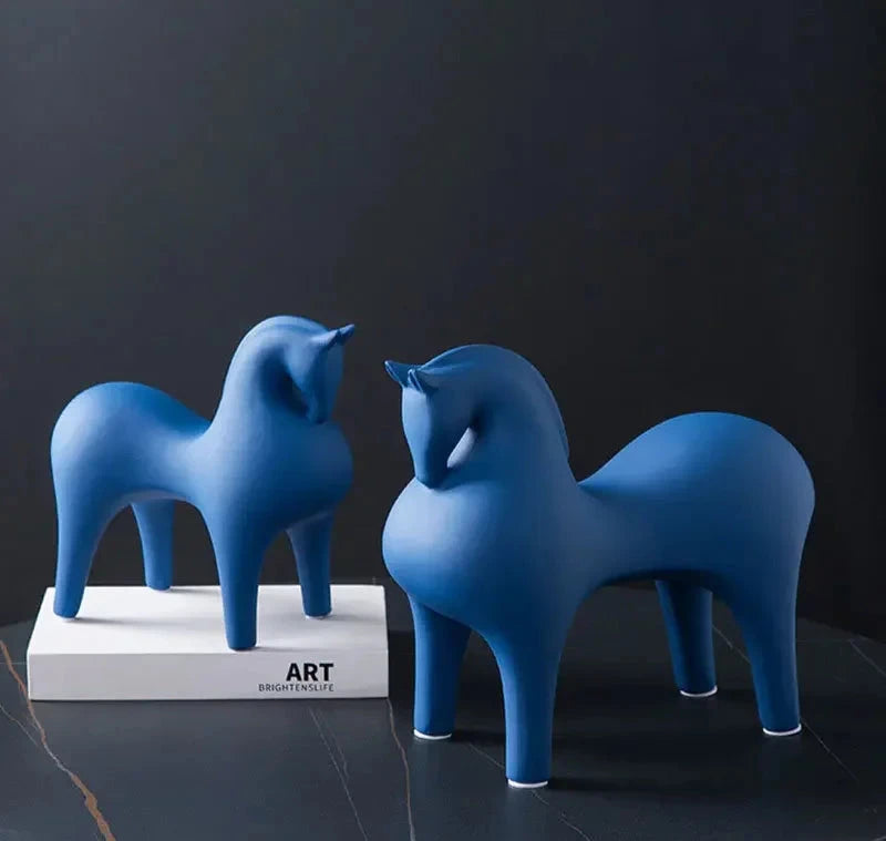 Ceramic horse figurines – Modern minimalist design – Vibrant home decor accent – Artistic display for living room or office 1