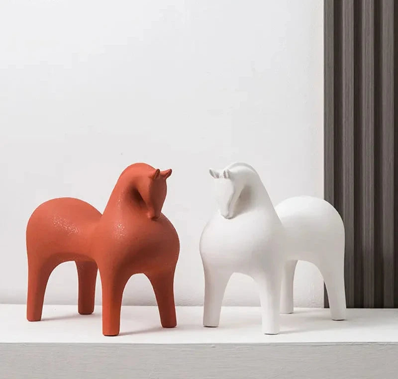 Ceramic horse figurines – Modern minimalist design – Vibrant home decor accent – Artistic display for living room or office 2