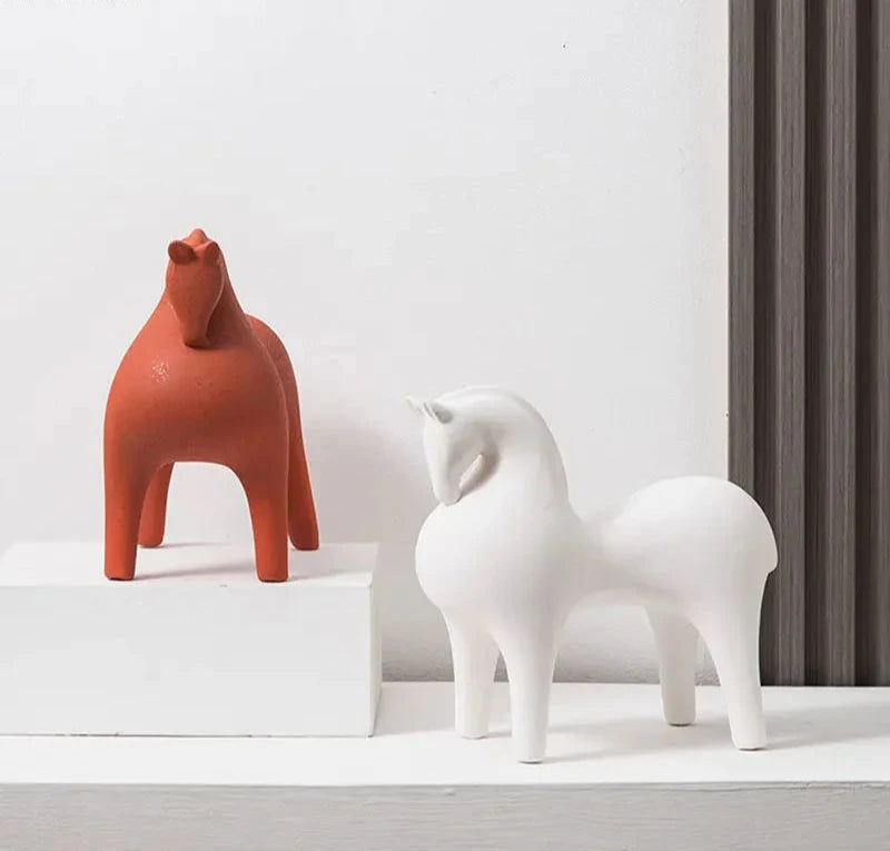 Ceramic horse figurines – Modern minimalist design – Vibrant home decor accent – Artistic display for living room or office 3