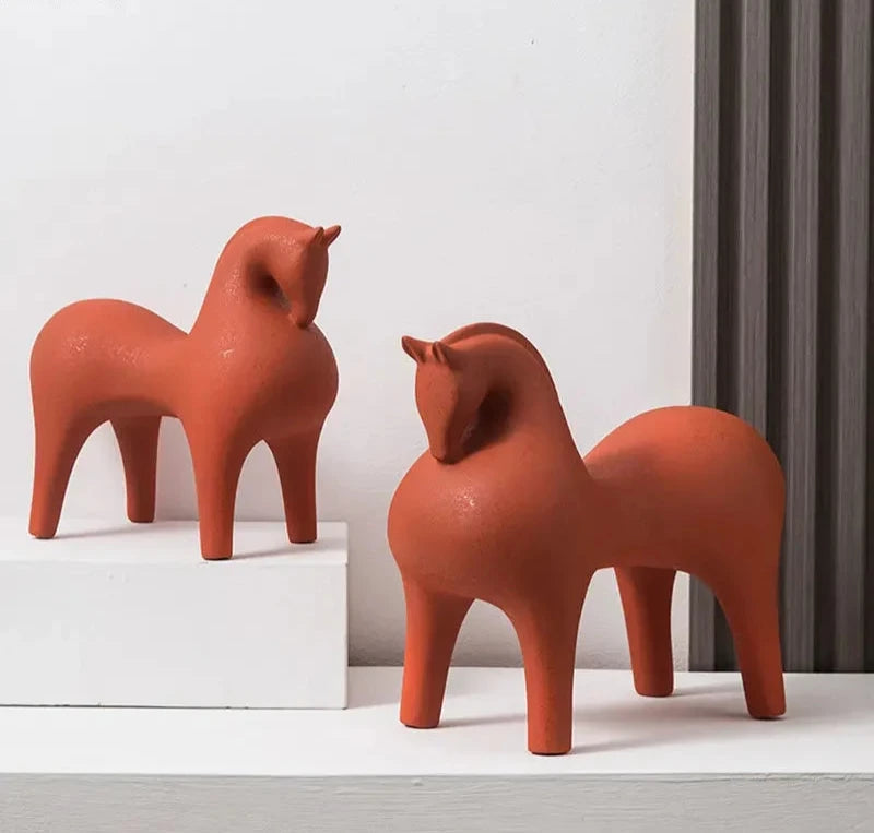 Ceramic horse figurines – Modern minimalist design – Vibrant home decor accent – Artistic display for living room or office 4