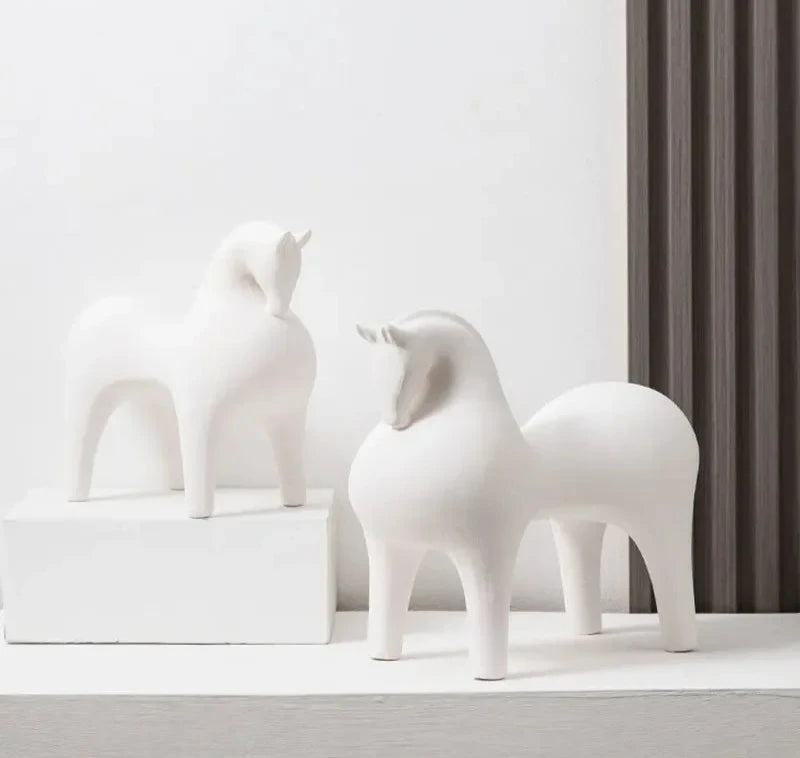 Ceramic horse figurines – Modern minimalist design – Vibrant home decor accent – Artistic display for living room or office 5