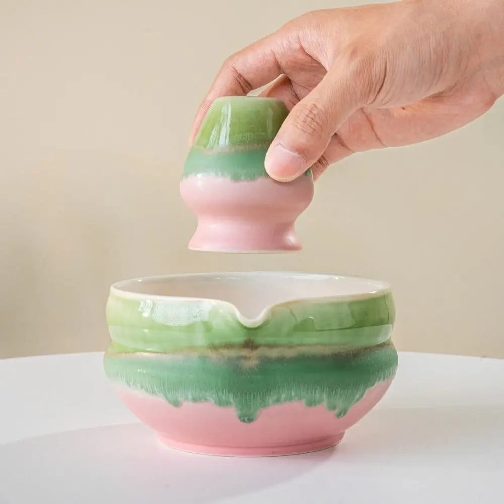 Ceramic matcha bowl with spout – Multicolored design – Perfect for tea lovers and Japanese matcha preparation 0