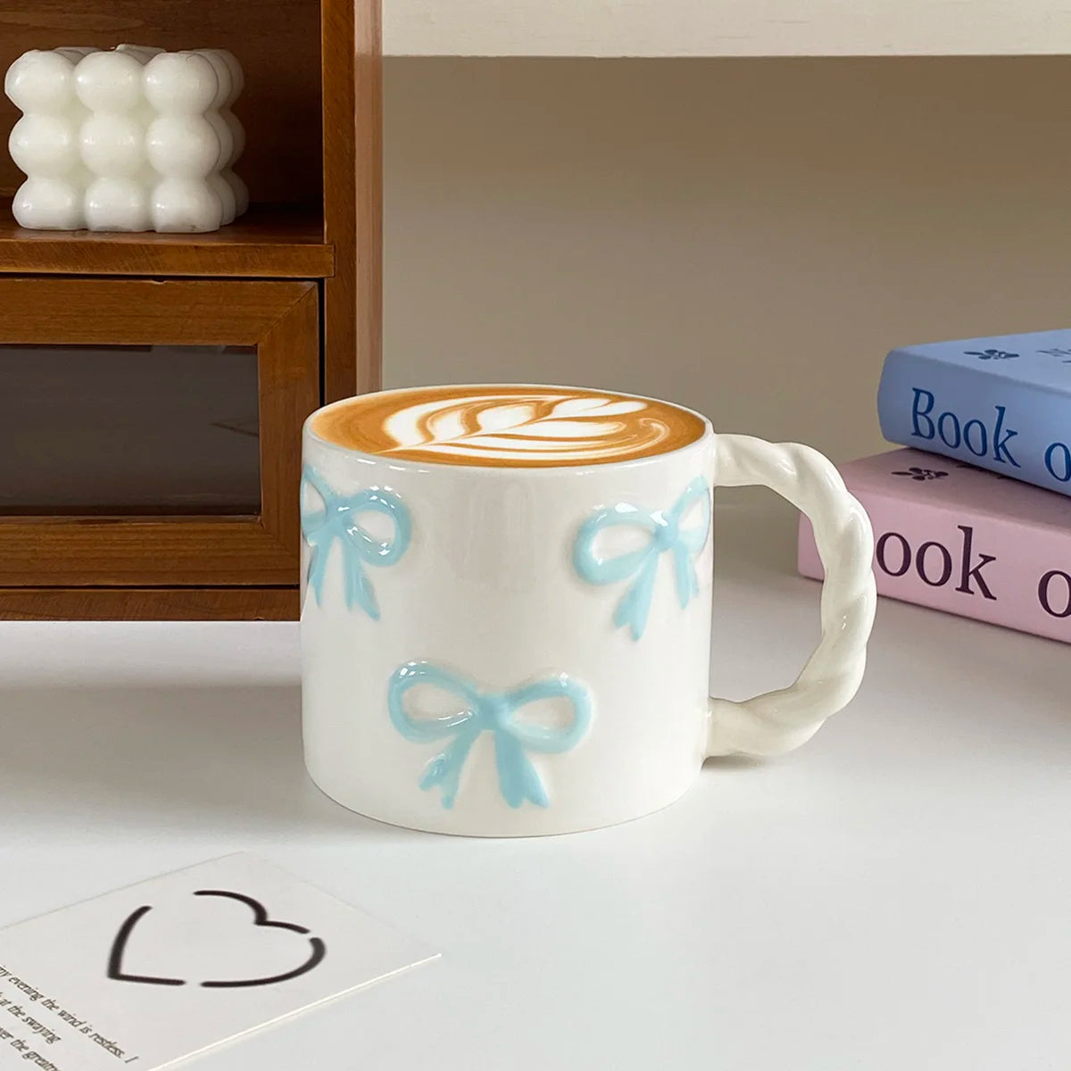 Ceramic mug – Pink embossed design – 13.4 fl oz – Elegant twist handle – Perfect for coffee or tea 5