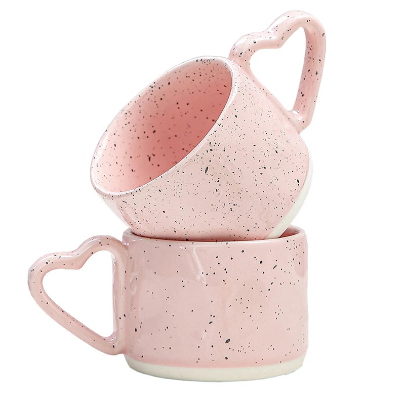 Ceramic mug – Pink porcelain – Heart-shaped handle – Perfect for couples and friends – 300 ml capacity 0