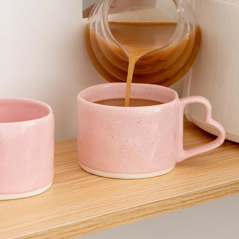 Ceramic mug – Pink porcelain – Heart-shaped handle – Perfect for couples and friends – 300 ml capacity 5