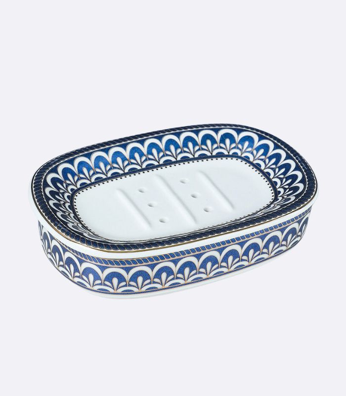 Ceramic soap dish – Blue and white – Stylish drain design – Elegant bathroom accessory 0