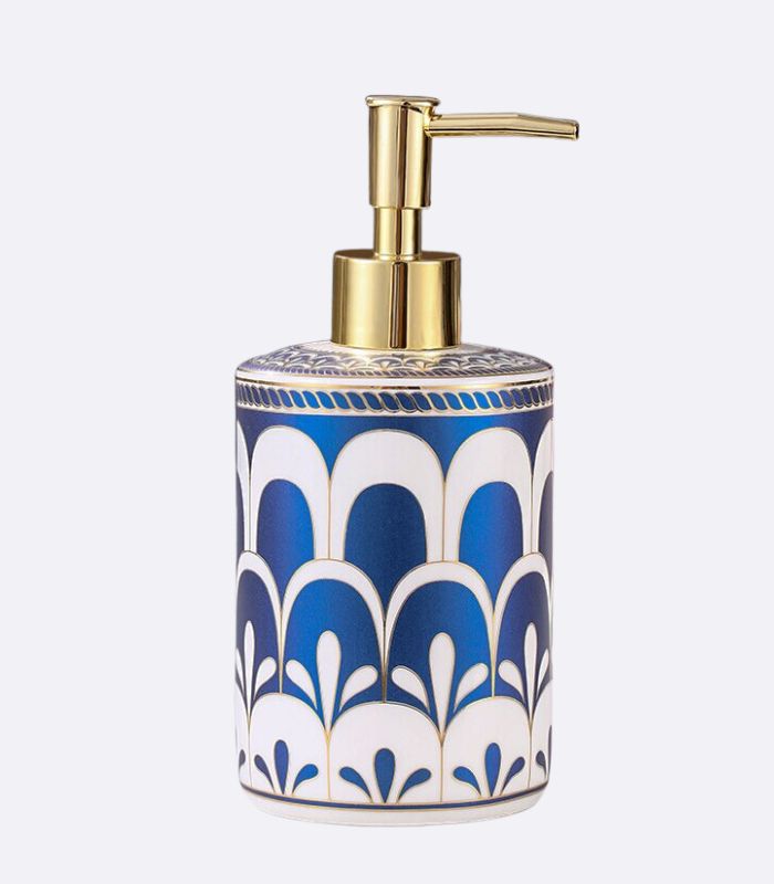 Ceramic soap dispenser – Elegant blue and white design – 500 ml capacity – Stylish bathroom accessory 0