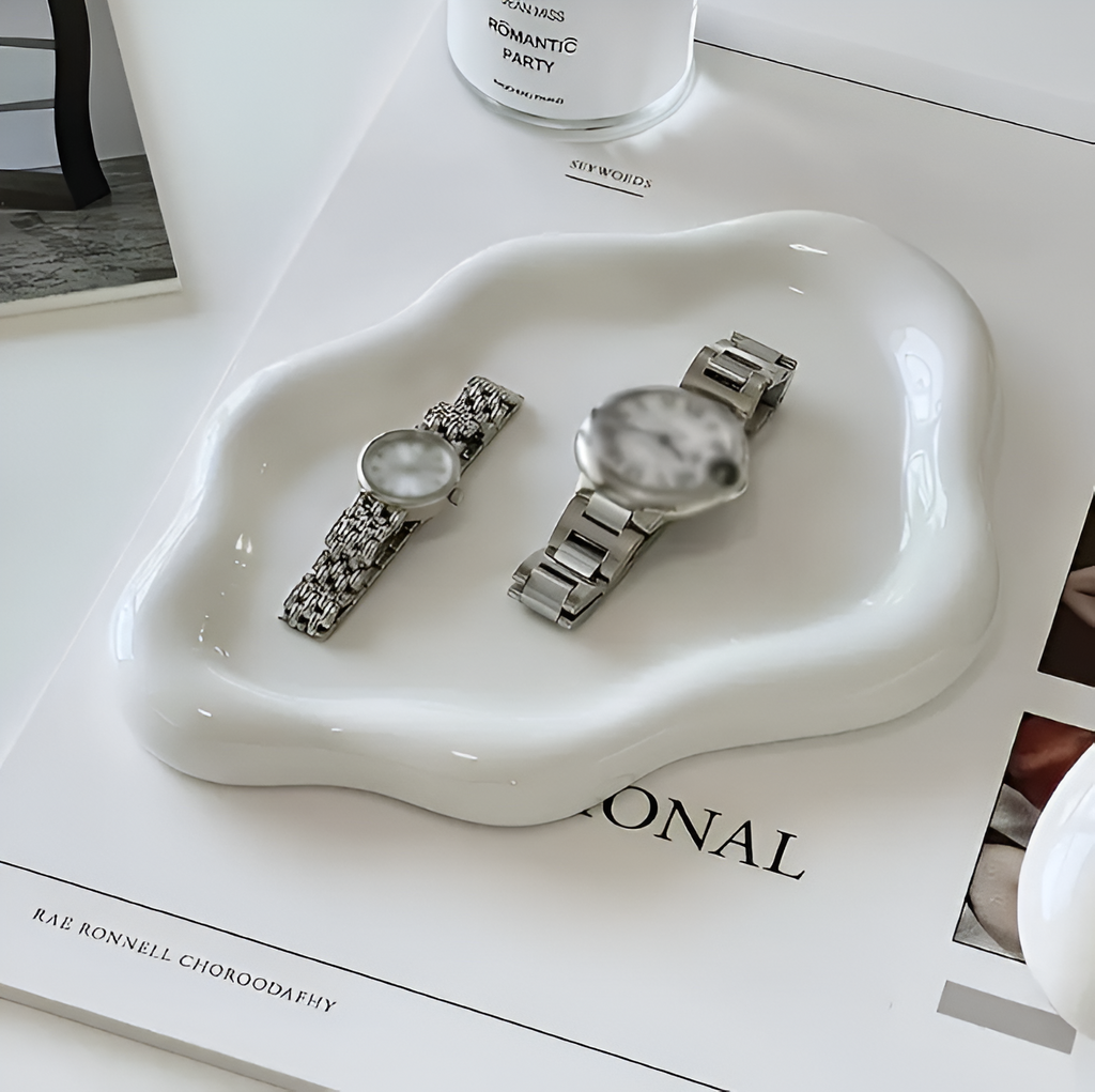 Ceramic tray – Elegant white cloud design – Multifunctional jewelry and accessory organizer – 7.5 x 5.1 in 4