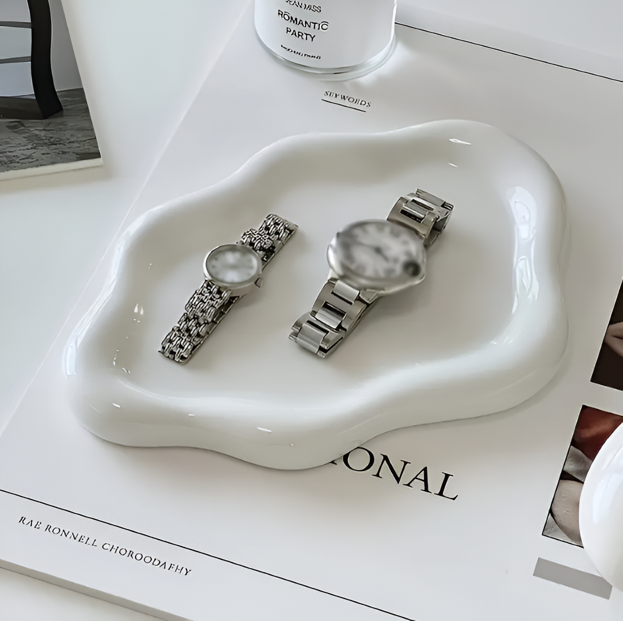 Ceramic tray – Elegant white cloud design – Multifunctional jewelry and accessory organizer – 7.5 x 5.1 in 4