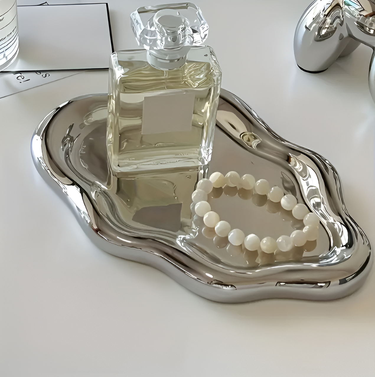 Ceramic tray – Elegant white cloud design – Multifunctional jewelry and accessory organizer – 7.5 x 5.1 in 6