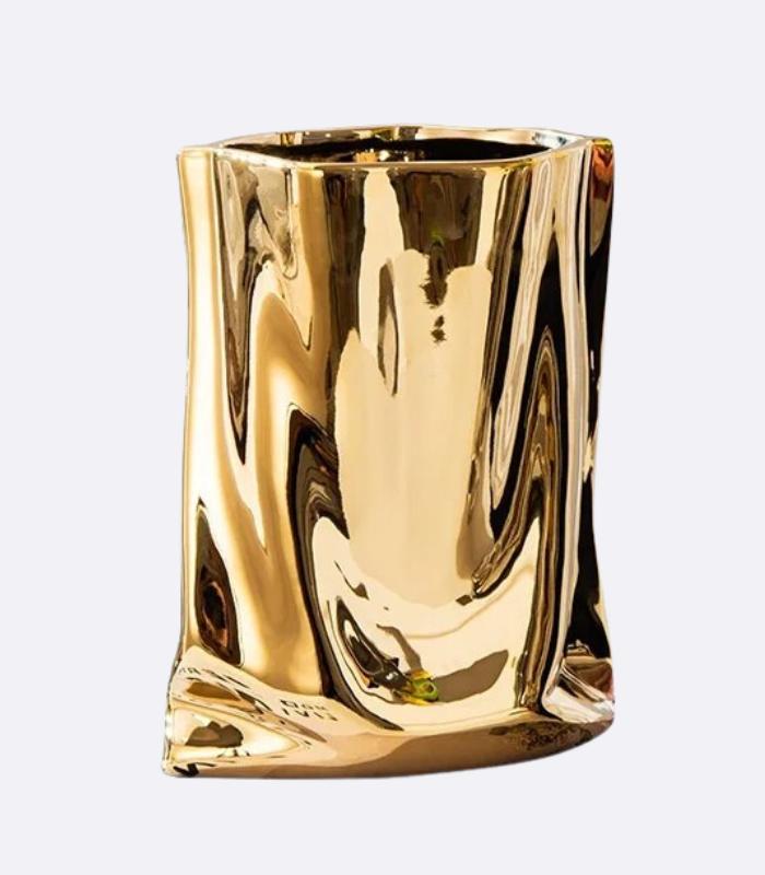 Ceramic vase – Elegant paper bag shape – Versatile home decor – 9.25 in height – Available in silver, white, gold, pink 0