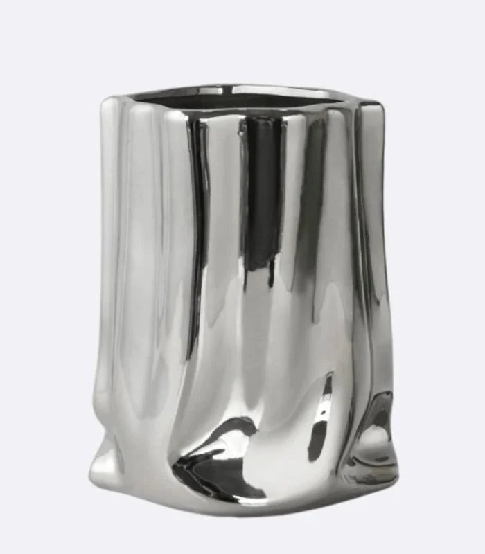 Ceramic vase – Elegant paper bag shape – Versatile home decor – 9.25 in height – Available in silver, white, gold, pink 1