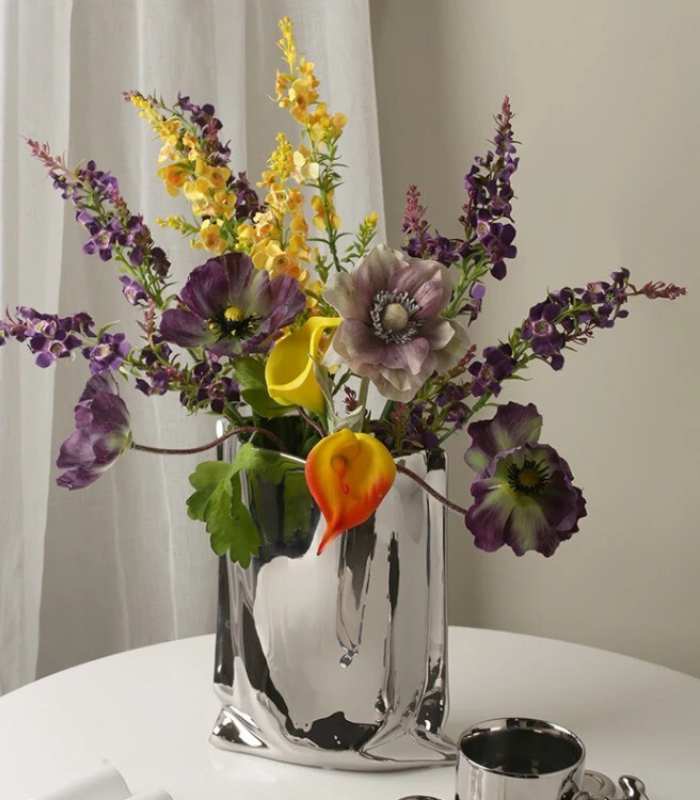 Ceramic vase – Elegant paper bag shape – Versatile home decor – 9.25 in height – Available in silver, white, gold, pink 2