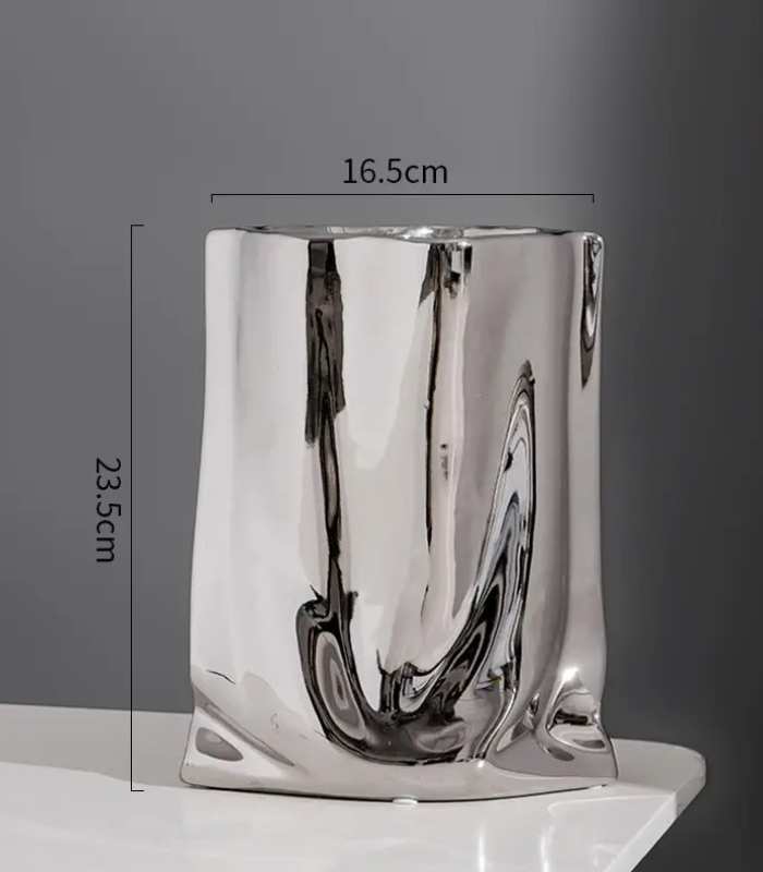 Ceramic vase – Elegant paper bag shape – Versatile home decor – 9.25 in height – Available in silver, white, gold, pink 3