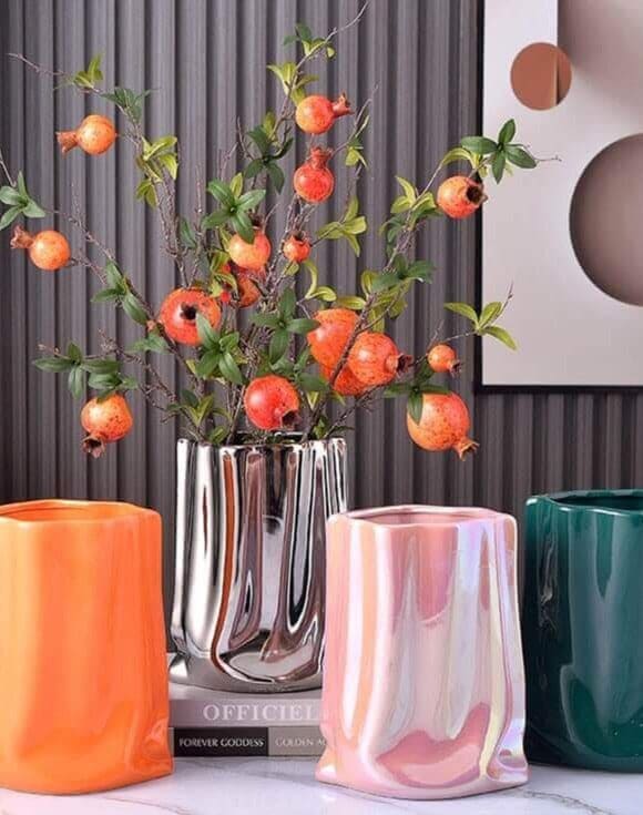 Ceramic vase – Elegant paper bag shape – Versatile home decor – 9.25 in height – Available in silver, white, gold, pink 7