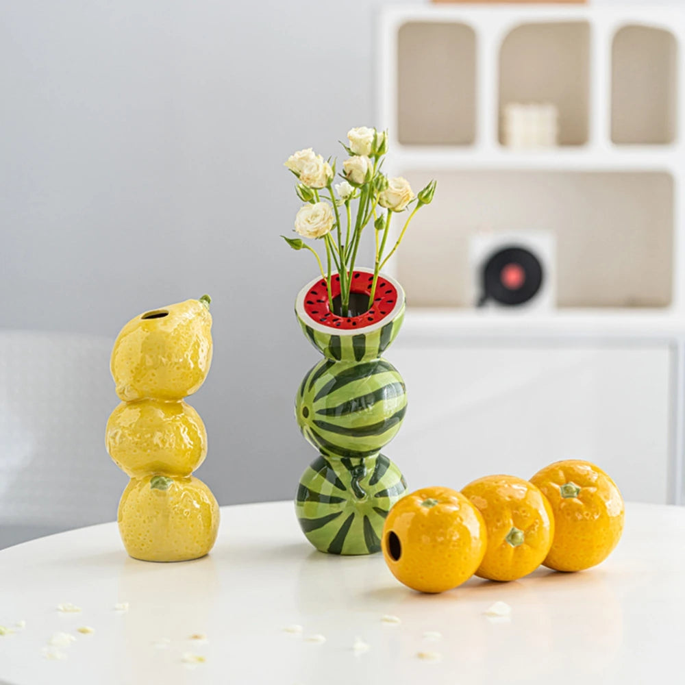Ceramic vase – Minimalist design – Orange and lemon motif – Elegant flower vase for home decor 1