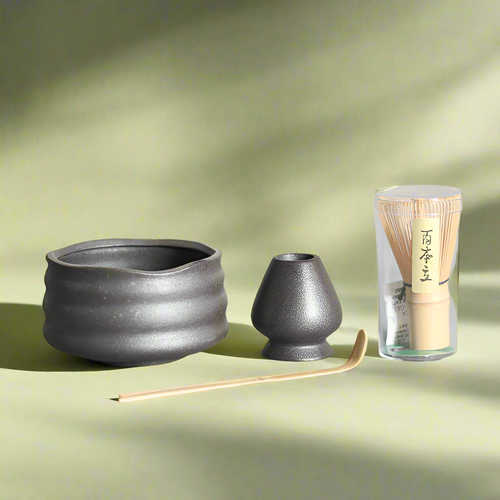 Ceremonial Matcha Tea Set – Japanese 4-Piece Kit with Ceramic Bowl, Bamboo Whisk, Whisk Holder & Scoop