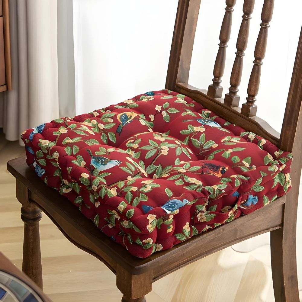 Chair cushion – Durable microfibre blend – Whimsical bird and leaf design – Comfortable outdoor seating solution 0
