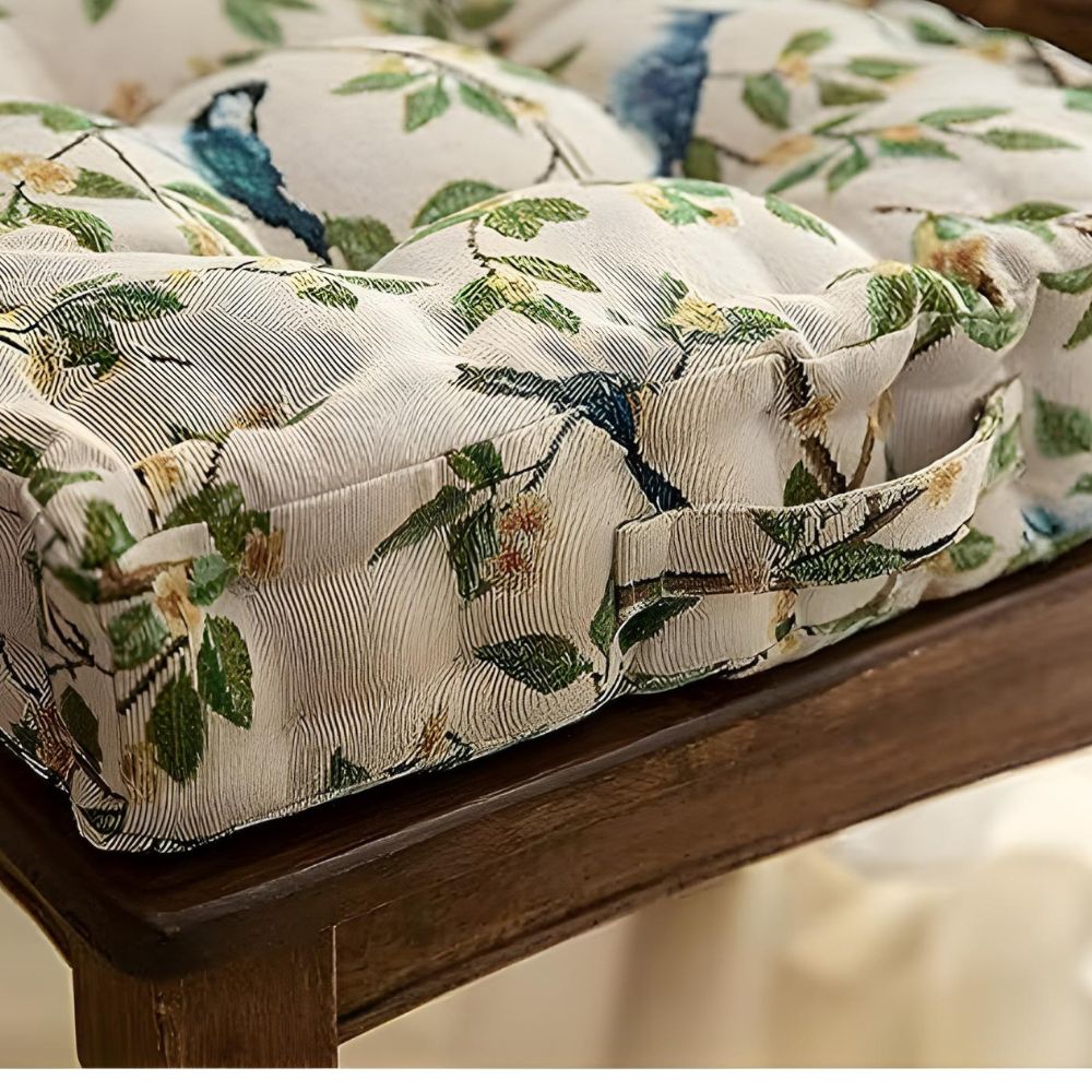 Chair cushion – Durable microfibre blend – Whimsical bird and leaf design – Comfortable outdoor seating solution 6
