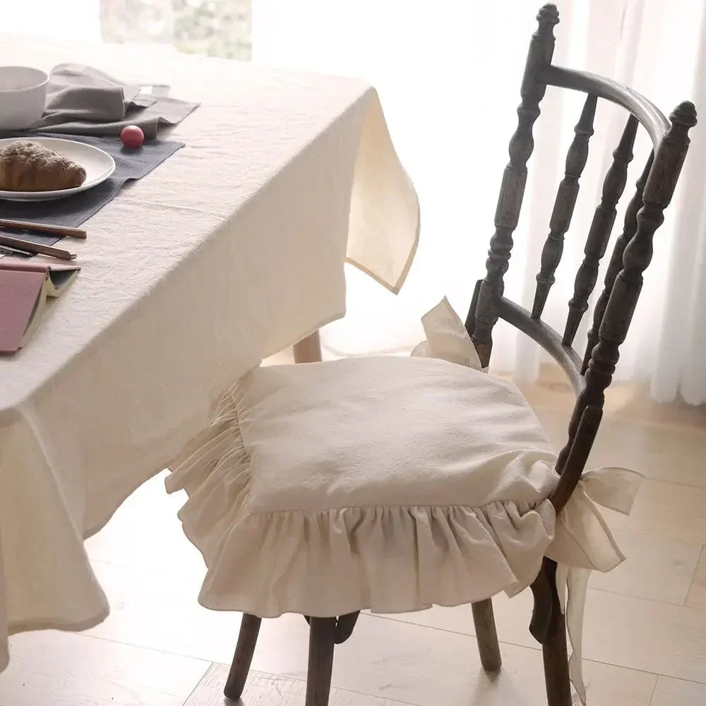 Chair cushion cover – 100% cotton – Ruffled design – Customizable size for dining chairs 0
