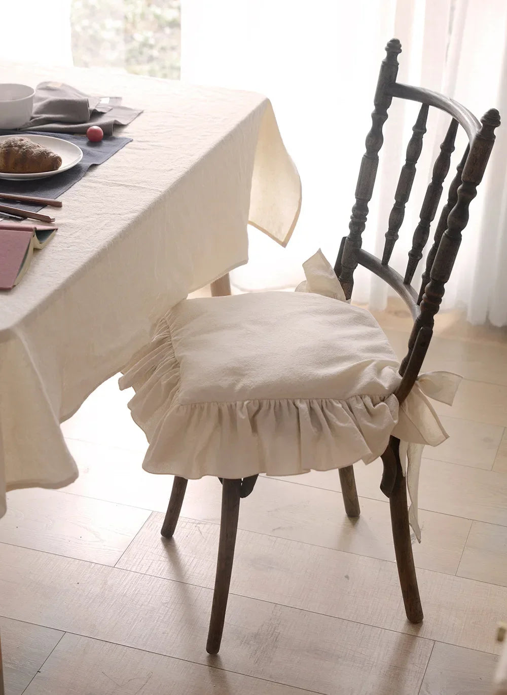 Chair cushion cover – 100% cotton – Ruffled design – Customizable size for dining chairs 11