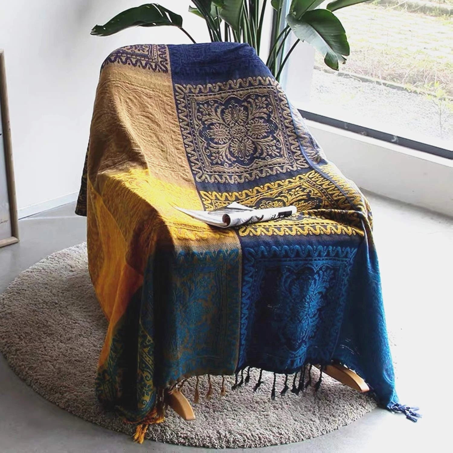 Chenille couch cover – Soft Moroccan design – Multi-functional throw blanket – Cozy home accessory 4