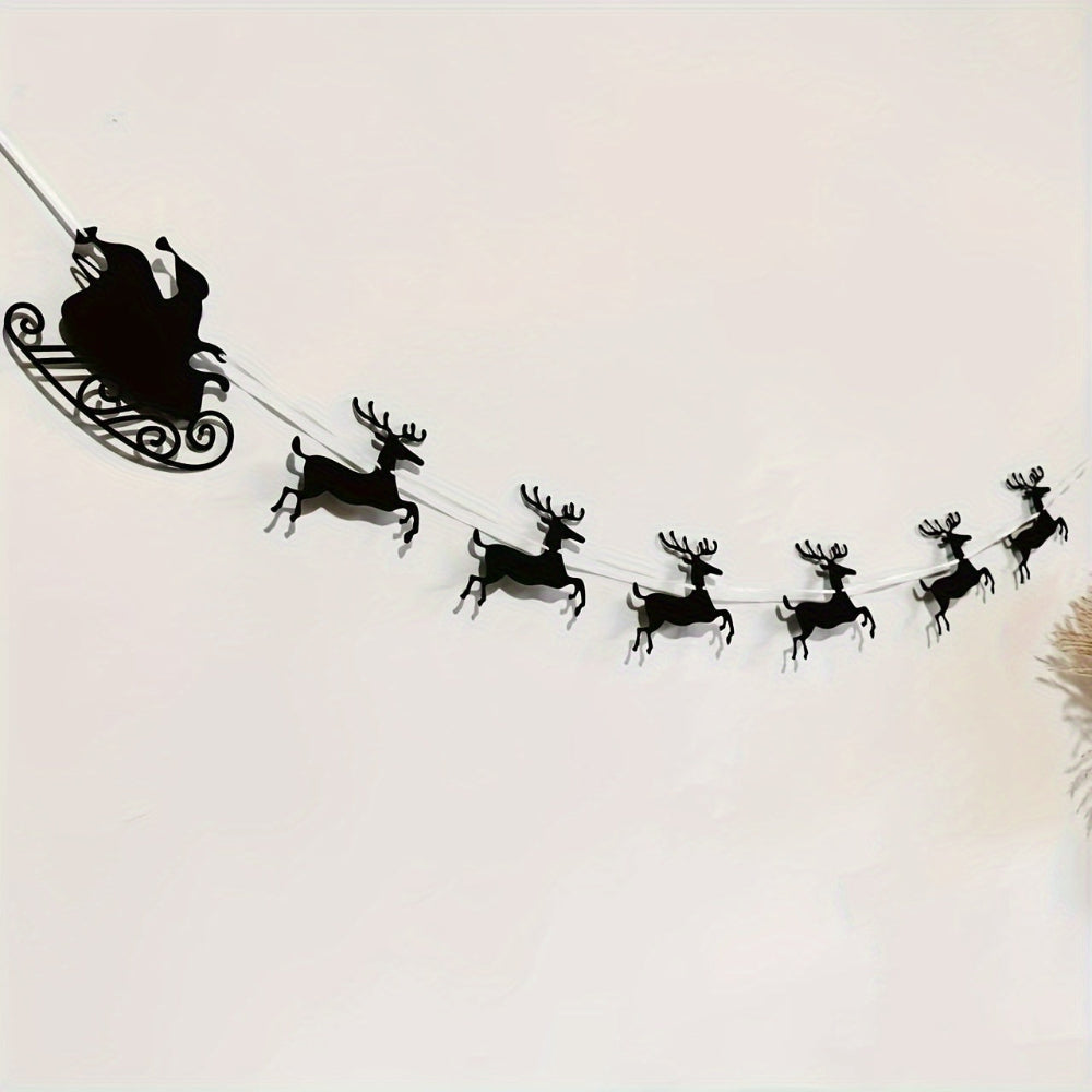 Festive Christmas banner featuring a felt design of Santa's reindeer and sleigh, perfect for holiday decor. Colorful and whimsical, it adds a 0