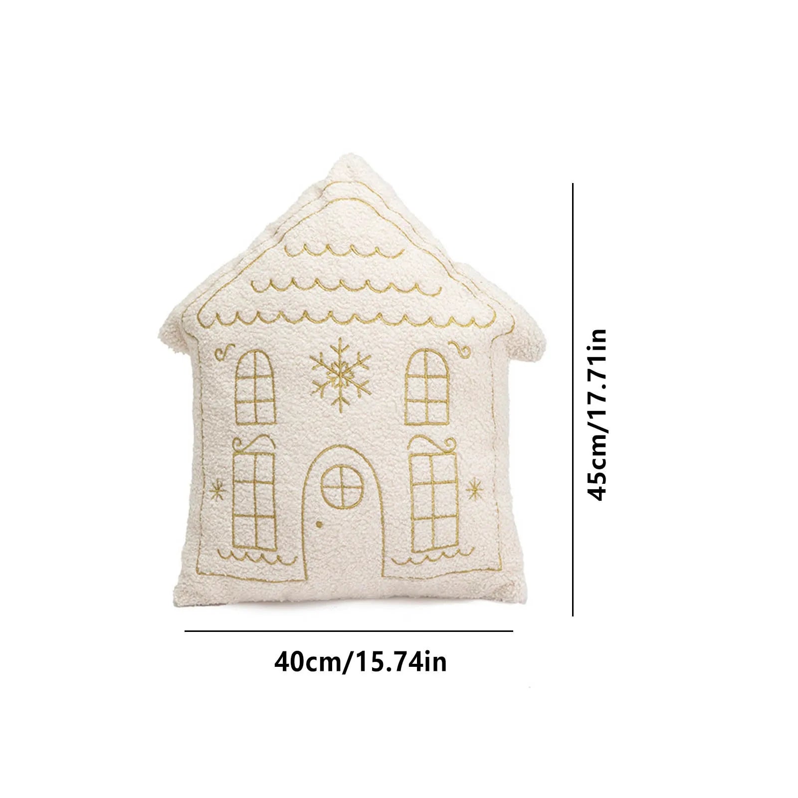 Christmas cushion – Soft plush – House shaped design – Gold embroidery – Festive home decor 2