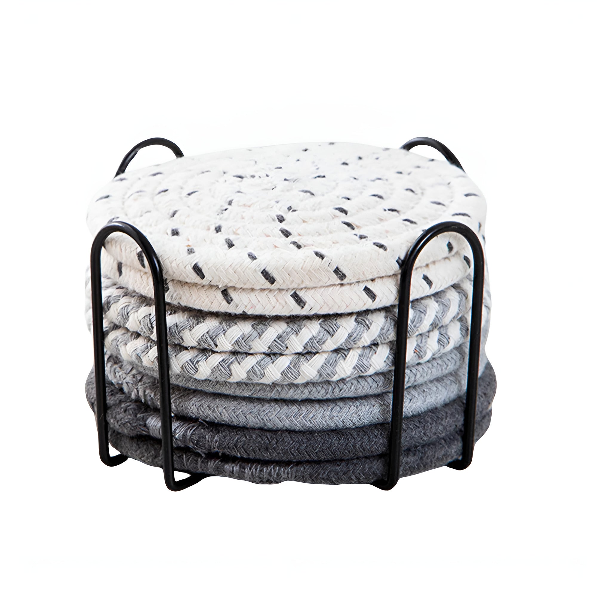 Coaster set – Naturally absorbent cotton – Earthy soft tones – 8-piece with matching holder 7