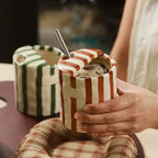 Coffee mug – Hand-painted ceramic – Multi-colored retro stripes – Insulated and eco-friendly 0