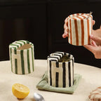 Coffee mug – Hand-painted ceramic – Multi-colored retro stripes – Insulated and eco-friendly 1