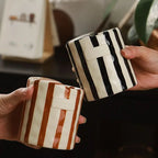 Coffee mug – Hand-painted ceramic – Multi-colored retro stripes – Insulated and eco-friendly 5