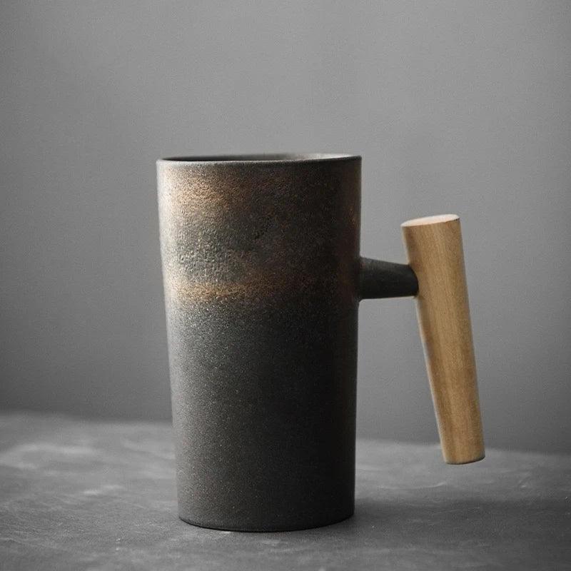 Coffee mug – High-quality porcelain – Vintage Japanese design – Wooden handle – 7.4 fl oz 4