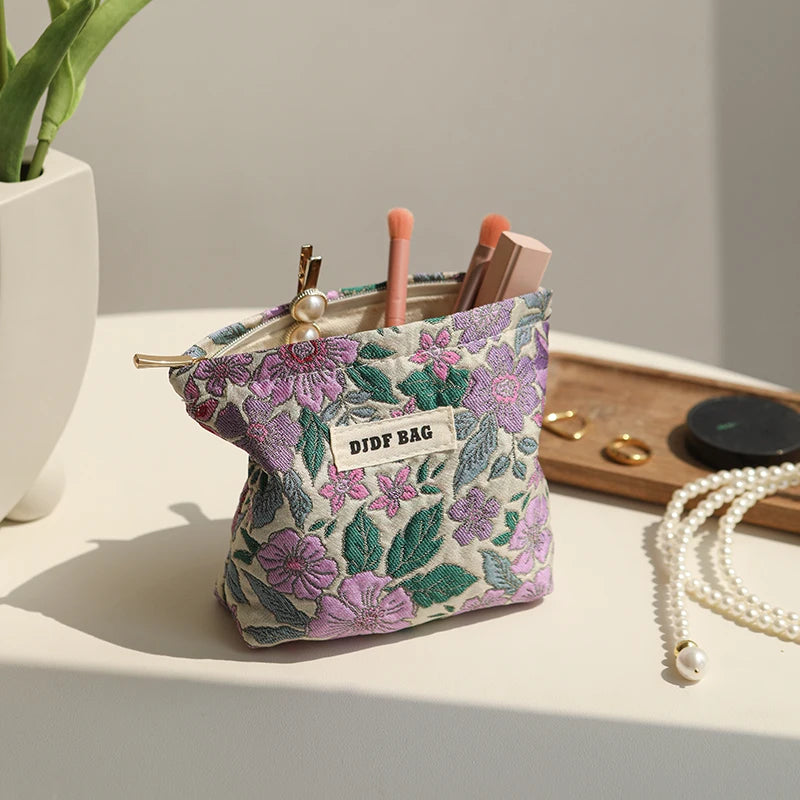 Cosmetic bag – Durable fabric – Green seaweed design – Large capacity travel makeup bag with multiple compartments 30