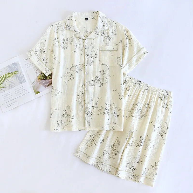 Cotton Couples Pajamas Set - Matching PJs for Couples, Breathable Short Sleeve and Shorts for Home Comfort 2