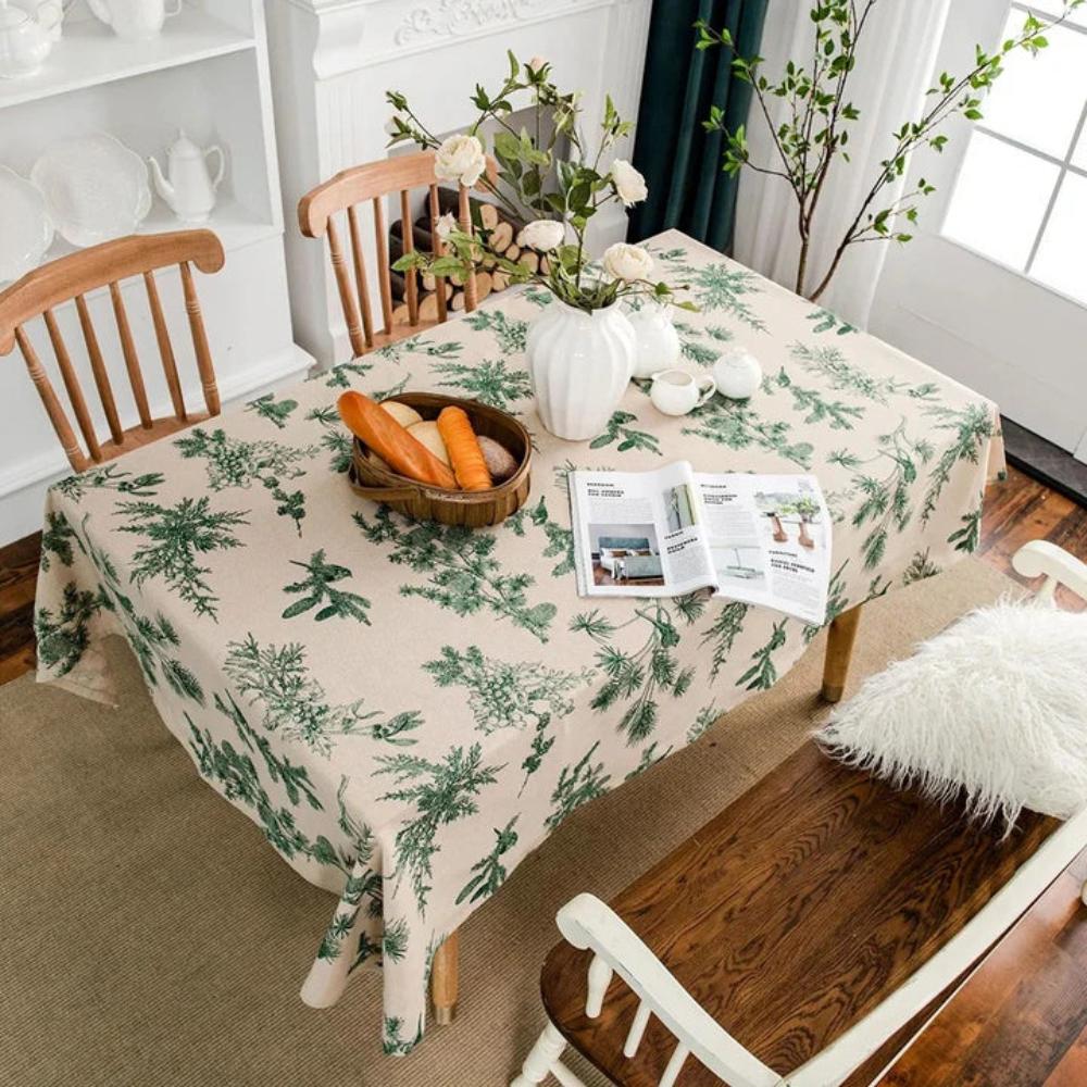Cotton Dining Table Cloth with Rustic Pine and Bird Print, 60 x 84 Inches, Machine Washable Dining Room Table Cover 2