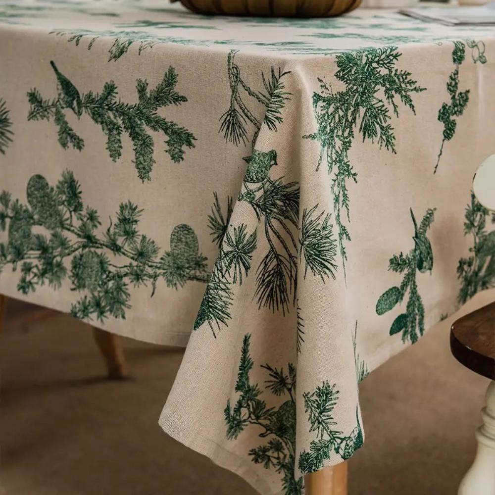 Cotton Dining Table Cloth with Rustic Pine and Bird Print, 60 x 84 Inches, Machine Washable Dining Room Table Cover 3