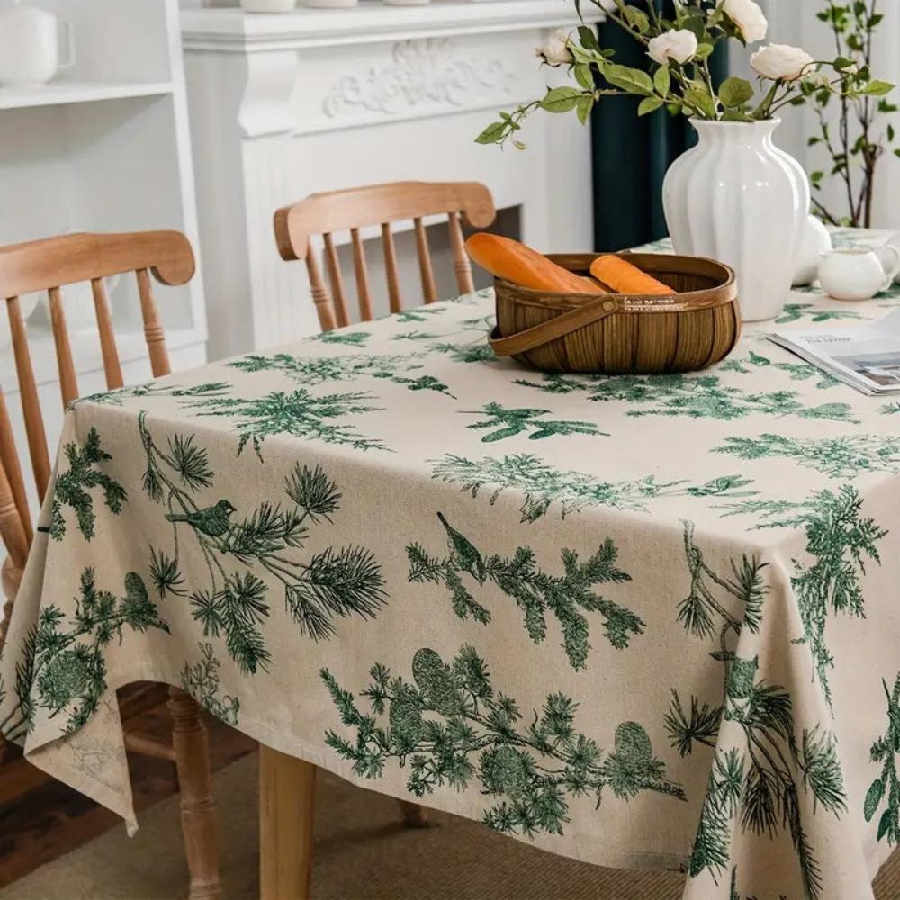 Cotton Dining Table Cloth with Rustic Pine and Bird Print, 60 x 84 Inches, Machine Washable Dining Room Table Cover 6