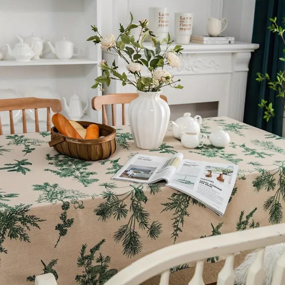 Cotton Dining Table Cloth with Rustic Pine and Bird Print, 60 x 84 Inches, Machine Washable Dining Room Table Cover 7