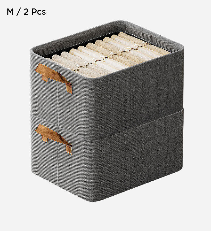 Stylish gray cotton linen storage basket with sturdy handles, designed for easy carrying. Foldable for convenient storage, perfect for organizing toys, clothes, or 0