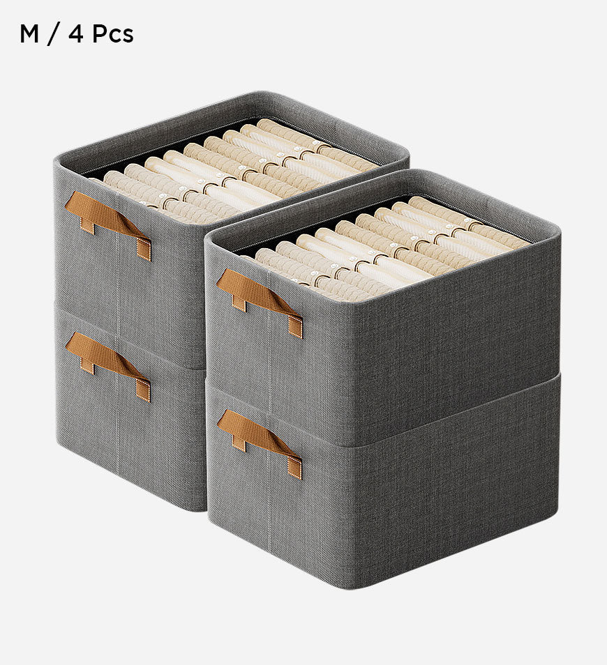 Stylish gray cotton linen storage basket with sturdy handles, designed for easy carrying. Foldable for convenient storage, perfect for organizing toys, clothes, or 10