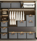 Stylish gray cotton linen storage basket with sturdy handles, designed for easy carrying. Foldable for convenient storage, perfect for organizing toys, clothes, or 3