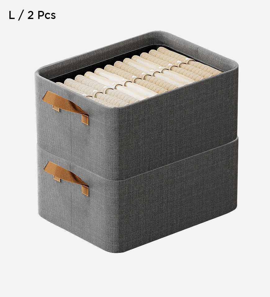 Stylish gray cotton linen storage basket with sturdy handles, designed for easy carrying. Foldable for convenient storage, perfect for organizing toys, clothes, or 9