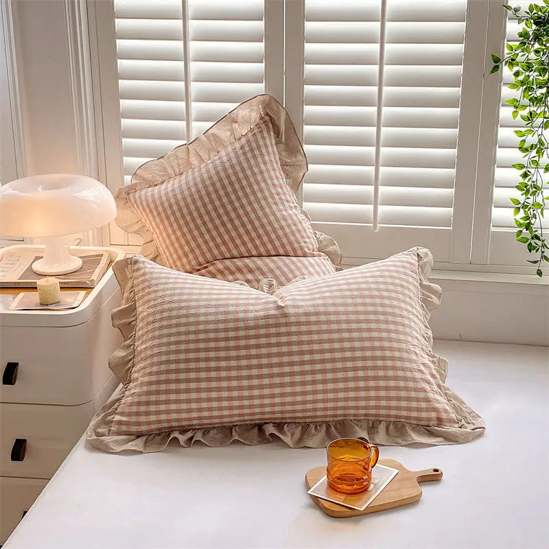 Cotton Pillowcase Pair with Floral Edge Decor, Standard Size, Soft and Breathable for Kids and Adults 0